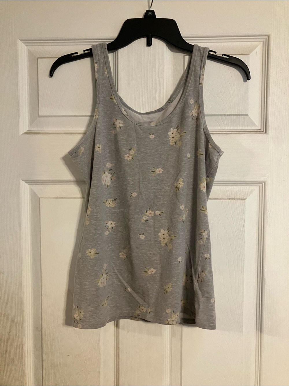 Gray Floral Scoop Neck Tank Top